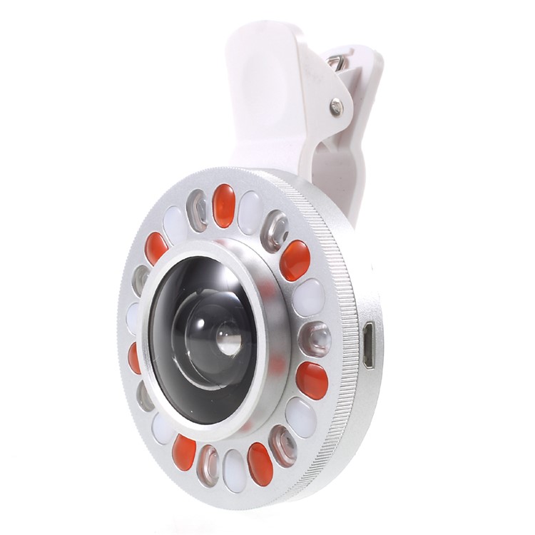 3 Light Colors Adjustable 21 LEDs Rotary LED Fill Light + 0.4x Wide Angle Lens for iPhone Samsung - Silver Color-3