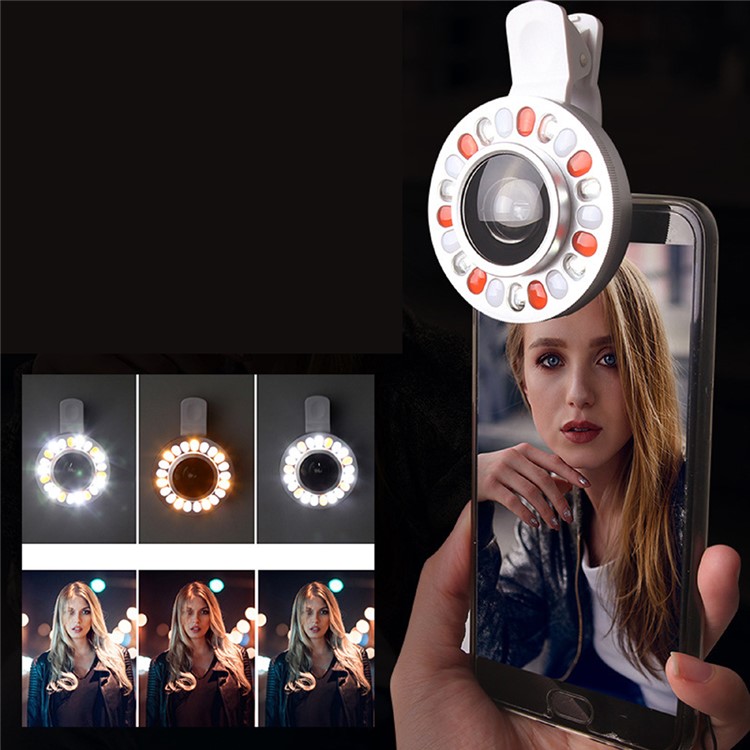 3 Light Colors Adjustable 21 LEDs Rotary LED Fill Light + 0.4x Wide Angle Lens for iPhone Samsung - Silver Color-30