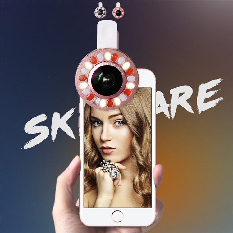 3 Light Colors Adjustable 21 LEDs Rotary LED Fill Light + 0.4x Wide Angle Lens for iPhone Samsung - Silver Color-32