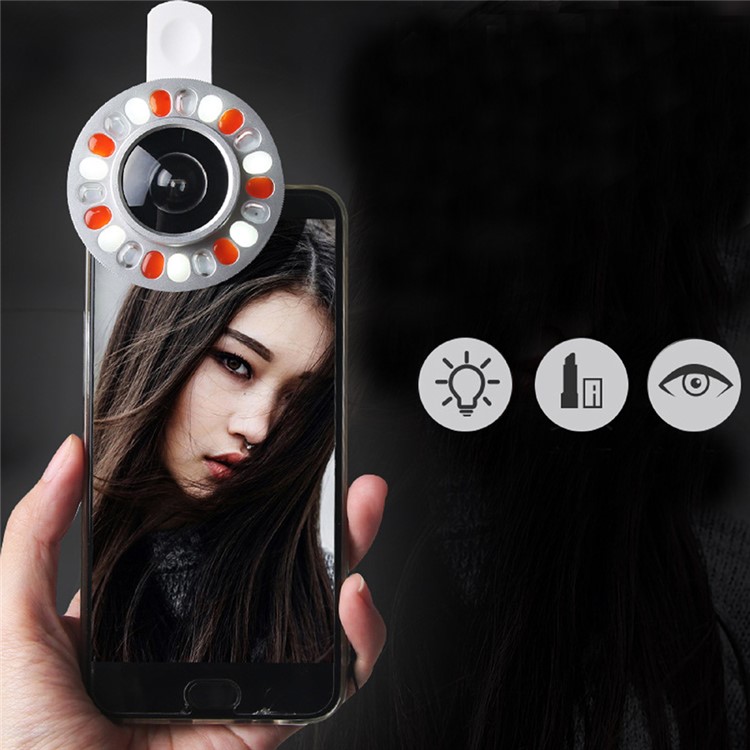 3 Light Colors Adjustable 21 LEDs Rotary LED Fill Light + 0.4x Wide Angle Lens for iPhone Samsung - Silver Color-33