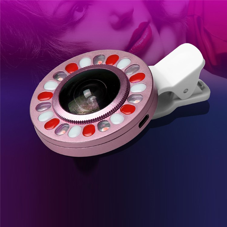 3 Light Colors Adjustable 21 LEDs Rotary LED Fill Light + 0.4x Wide Angle Lens for iPhone Samsung - Silver Color-34