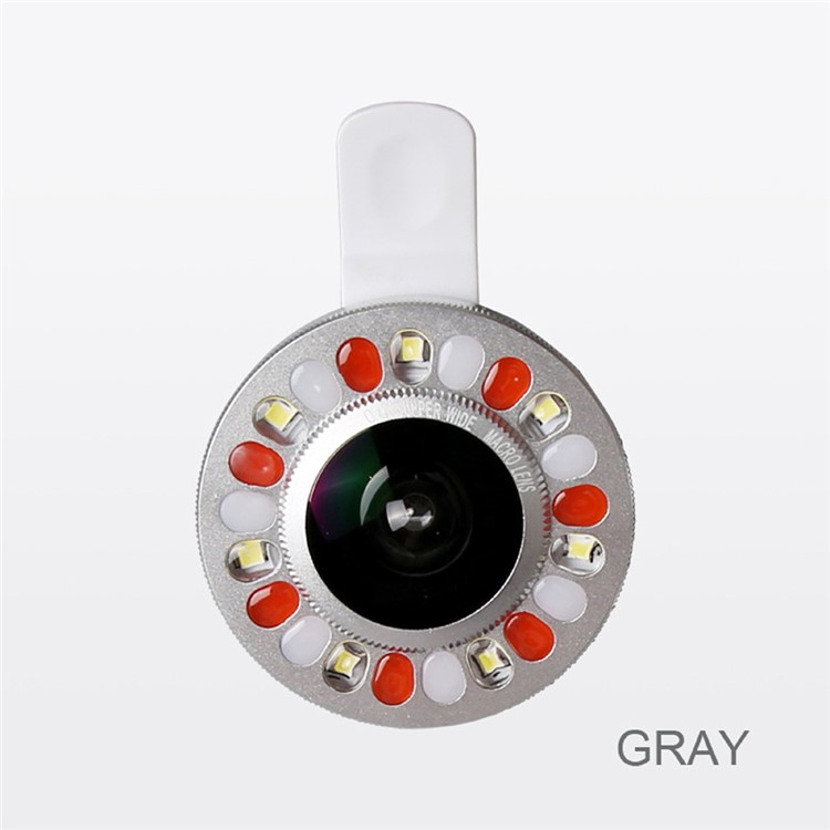 3 Light Colors Adjustable 21 LEDs Rotary LED Fill Light + 0.4x Wide Angle Lens for iPhone Samsung - Silver Color-35