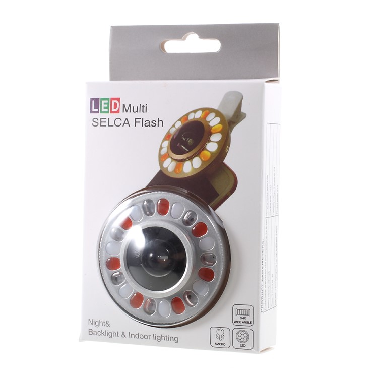 3 Light Colors Adjustable 21 LEDs Rotary LED Fill Light + 0.4x Wide Angle Lens for iPhone Samsung - Silver Color-37