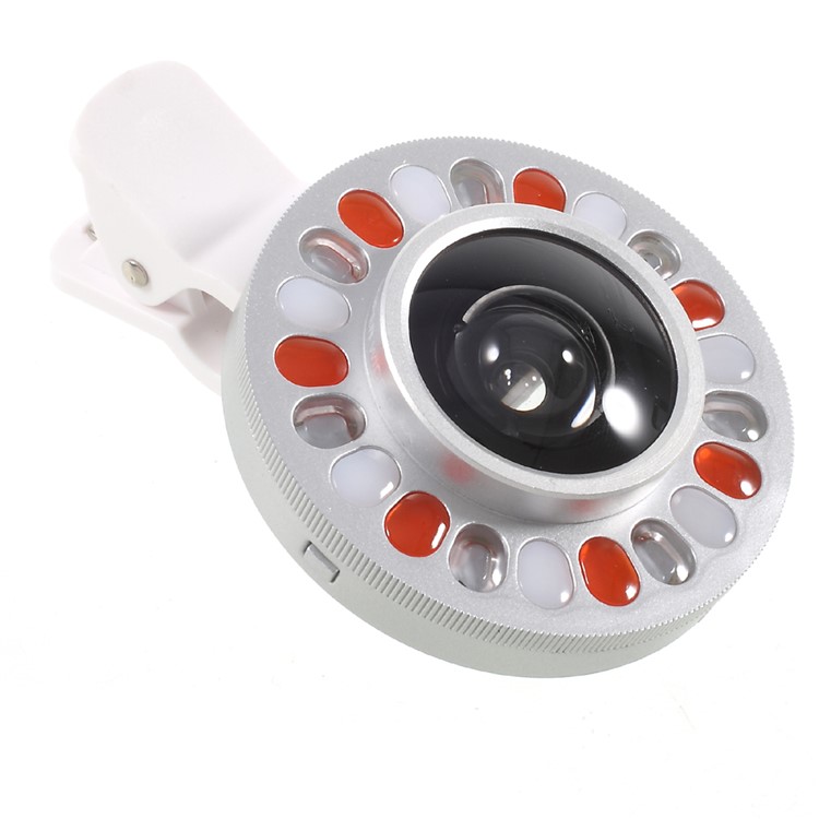 3 Light Colors Adjustable 21 LEDs Rotary LED Fill Light + 0.4x Wide Angle Lens for iPhone Samsung - Silver Color-5