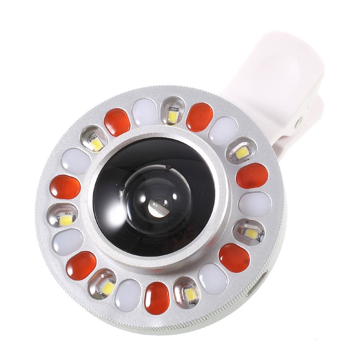 3 Light Colors Adjustable 21 LEDs Rotary LED Fill Light + 0.4x Wide Angle Lens for iPhone Samsung - Silver Color-6