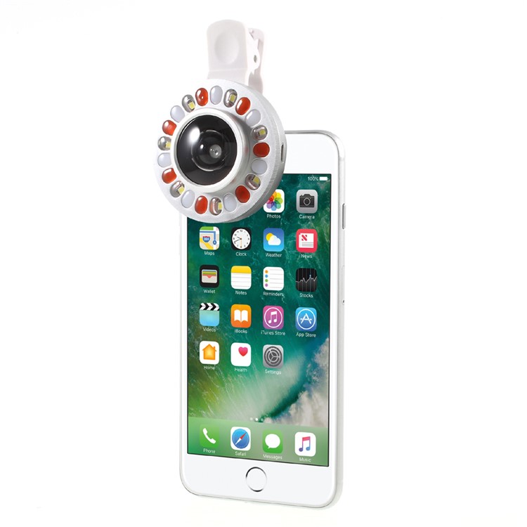 3 Light Colors Adjustable 21 LEDs Rotary LED Fill Light + 0.4x Wide Angle Lens for iPhone Samsung - Silver Color-7