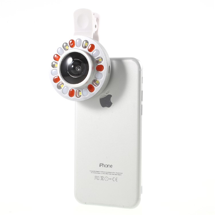 3 Light Colors Adjustable 21 LEDs Rotary LED Fill Light + 0.4x Wide Angle Lens for iPhone Samsung - Silver Color-8