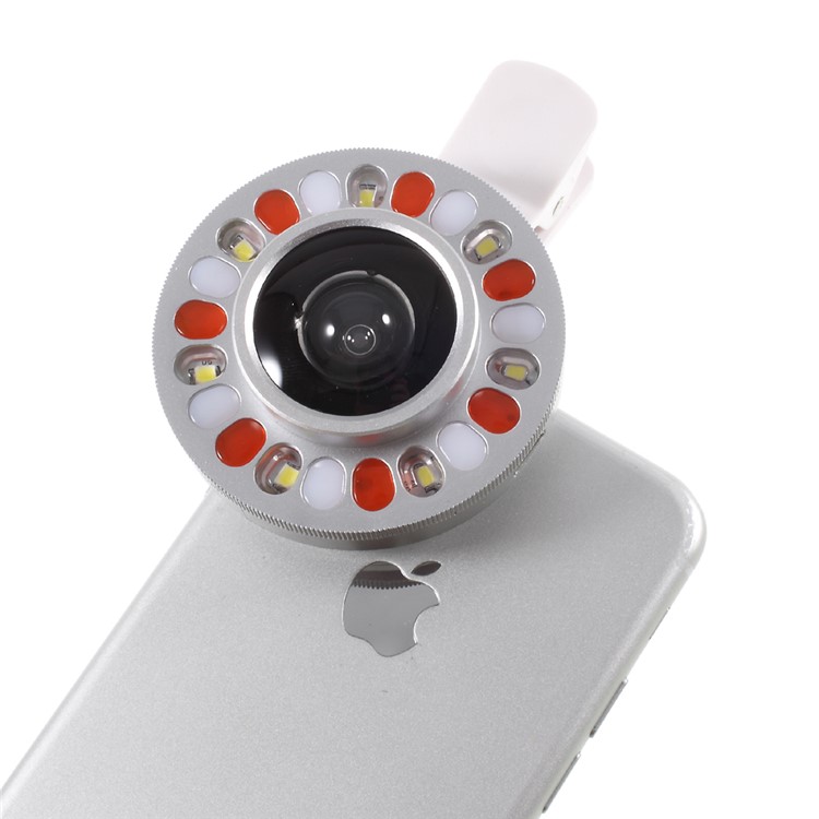 3 Light Colors Adjustable 21 LEDs Rotary LED Fill Light + 0.4x Wide Angle Lens for iPhone Samsung - Silver Color-9