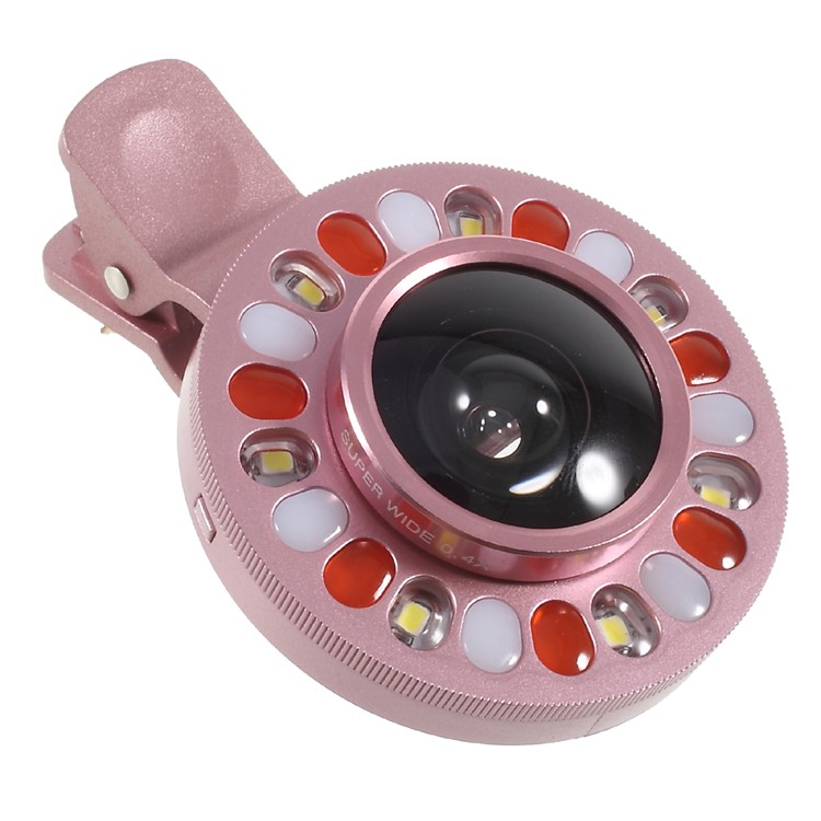 4 Gears Dimmable LED Compensation Light + Clip-on 0.4x Wide Angle Lens for iPhone Samsung - Pink-1