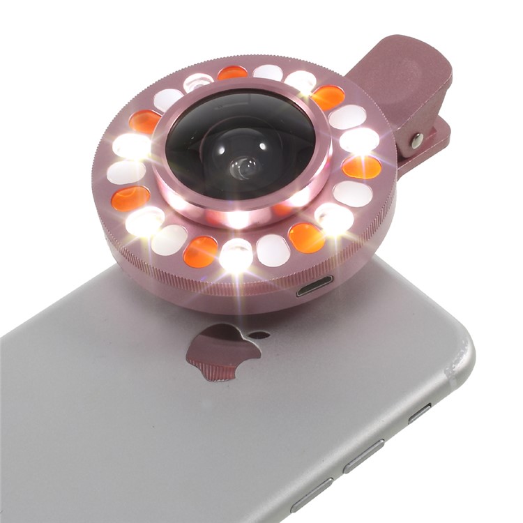 4 Gears Dimmable LED Compensation Light + Clip-on 0.4x Wide Angle Lens for iPhone Samsung - Pink-10