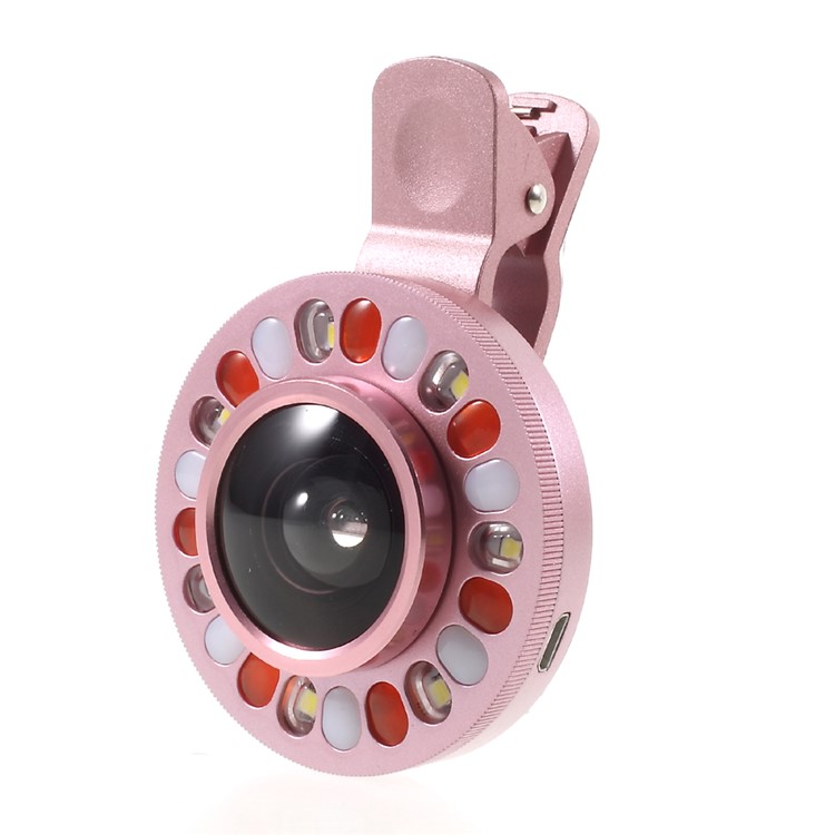 4 Gears Dimmable LED Compensation Light + Clip-on 0.4x Wide Angle Lens for iPhone Samsung - Pink-11