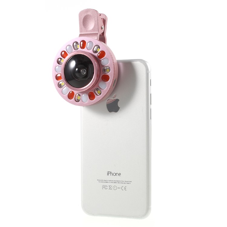 4 Gears Dimmable LED Compensation Light + Clip-on 0.4x Wide Angle Lens for iPhone Samsung - Pink-13