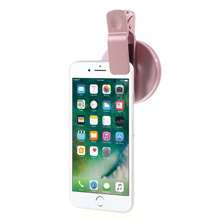 4 Gears Dimmable LED Compensation Light + Clip-on 0.4x Wide Angle Lens for iPhone Samsung - Pink-14