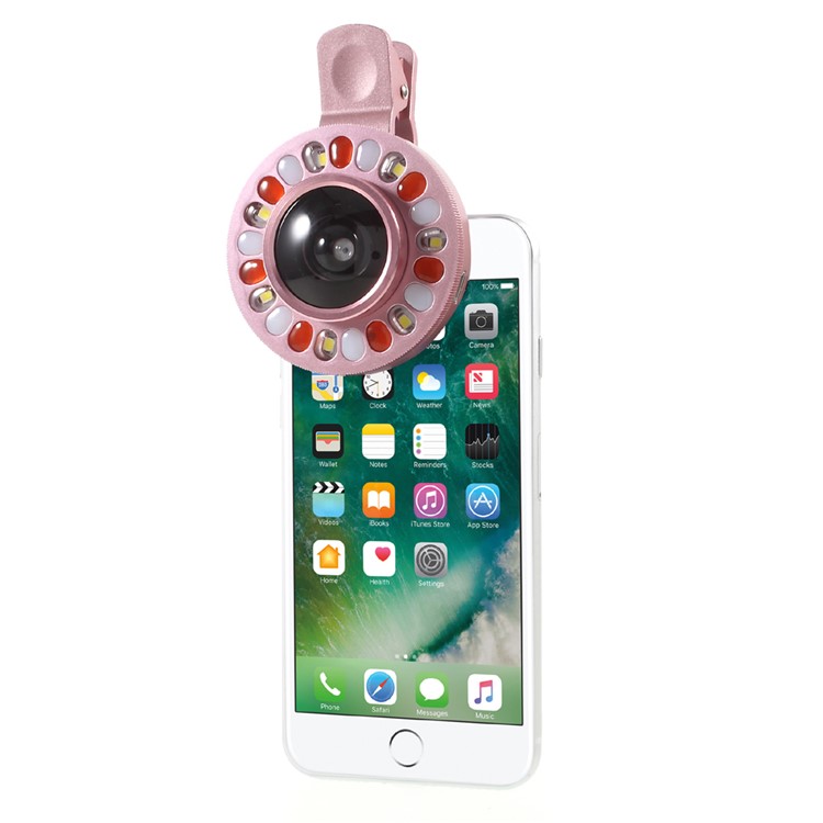 4 Gears Dimmable LED Compensation Light + Clip-on 0.4x Wide Angle Lens for iPhone Samsung - Pink-15