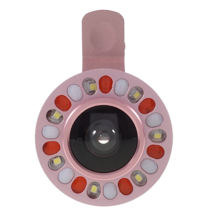 4 Gears Dimmable LED Compensation Light + Clip-on 0.4x Wide Angle Lens for iPhone Samsung - Pink-2