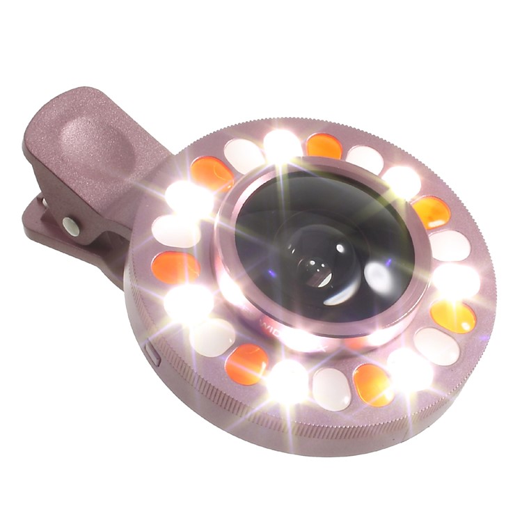 4 Gears Dimmable LED Compensation Light + Clip-on 0.4x Wide Angle Lens for iPhone Samsung - Pink-3