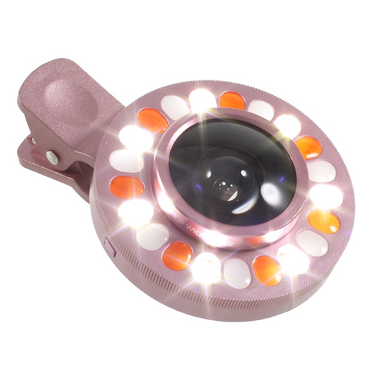 4 Gears Dimmable LED Compensation Light + Clip-on 0.4x Wide Angle Lens for iPhone Samsung - Pink-4