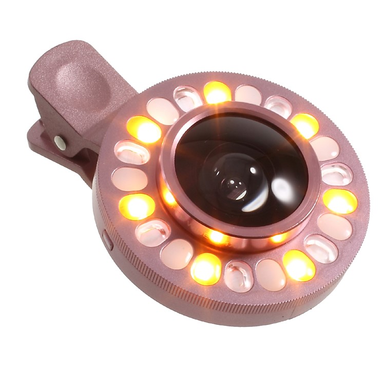4 Gears Dimmable LED Compensation Light + Clip-on 0.4x Wide Angle Lens for iPhone Samsung - Pink-5