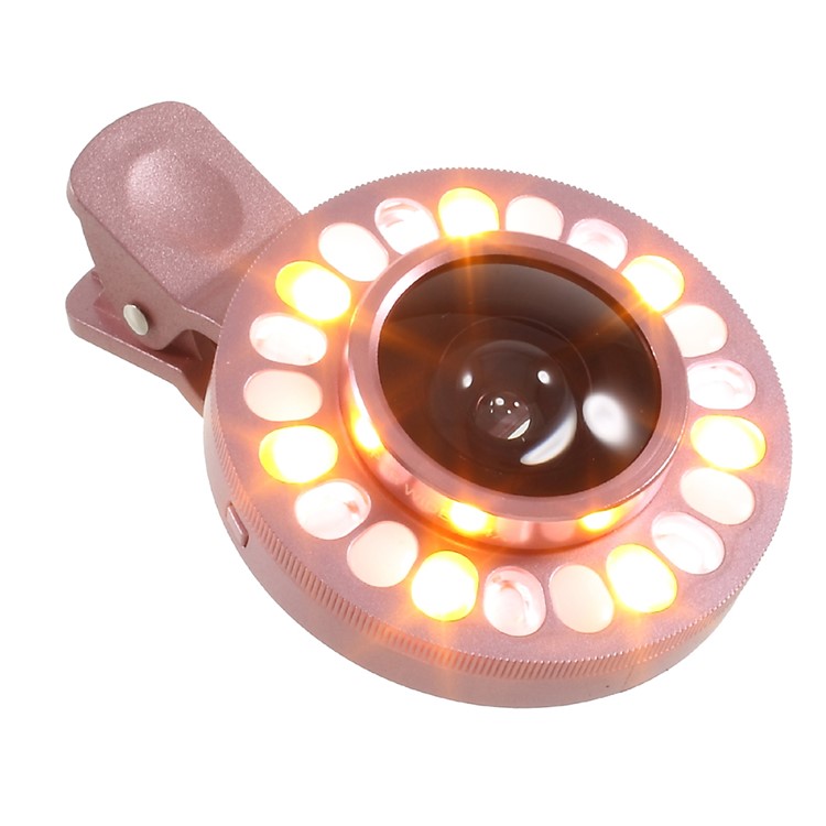4 Gears Dimmable LED Compensation Light + Clip-on 0.4x Wide Angle Lens for iPhone Samsung - Pink-6