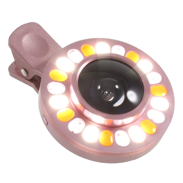 4 Gears Dimmable LED Compensation Light + Clip-on 0.4x Wide Angle Lens for iPhone Samsung - Pink-7