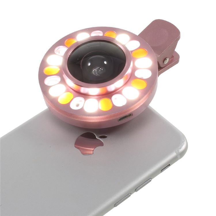 4 Gears Dimmable LED Compensation Light + Clip-on 0.4x Wide Angle Lens for iPhone Samsung - Pink-8