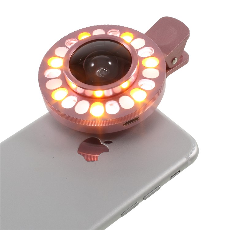 4 Gears Dimmable LED Compensation Light + Clip-on 0.4x Wide Angle Lens for iPhone Samsung - Pink-9
