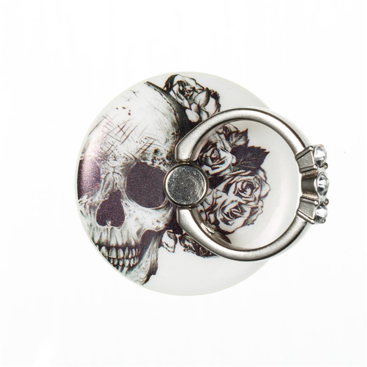 Patterned Universal Smartphone Kickstand Rhinestone Finger Grip Ring Holder for iPhone 8, Samsung Note 8 - Skull and Rose-2