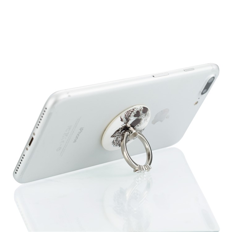 Patterned Universal Smartphone Kickstand Rhinestone Finger Grip Ring Holder for iPhone 8, Samsung Note 8 - Skull and Rose-5