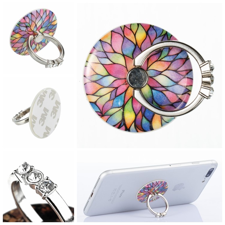 Patterned Universal Metal Ring Finger Grip Holder Stand for iPhone 8, Samsung Note 8 - Colorful Petal-1
