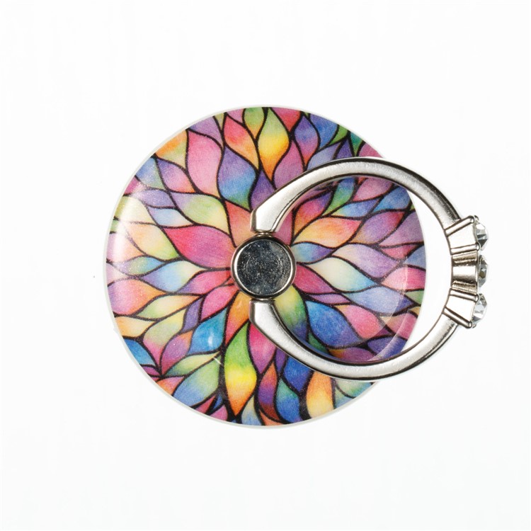 Patterned Universal Metal Ring Finger Grip Holder Stand for iPhone 8, Samsung Note 8 - Colorful Petal-2