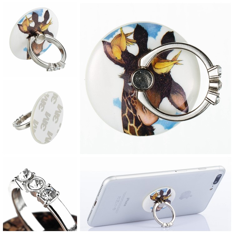 Patterned Universal Rotary Finger Grip Ring Desktop Stand for iPhone 8, Samsung Note 8 - Giraffe-1