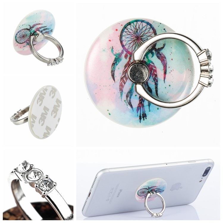 Patterned Universal Cellphone Desktop Mount Stand Finger Grip Holder for iPhone 8, Samsung Note 8 - Dream Catcher-1