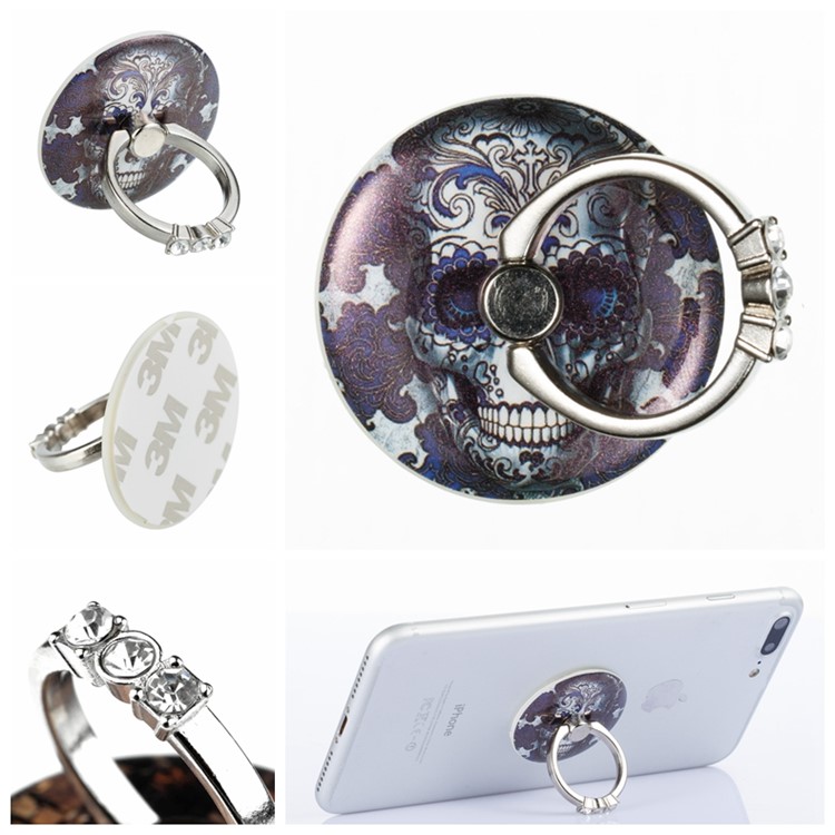 Patterned Universal Smartphone Kickstand Rhinestone Finger Grip Ring Holder for Huawei iPhone Samsung etc. - Patterned Skull-1