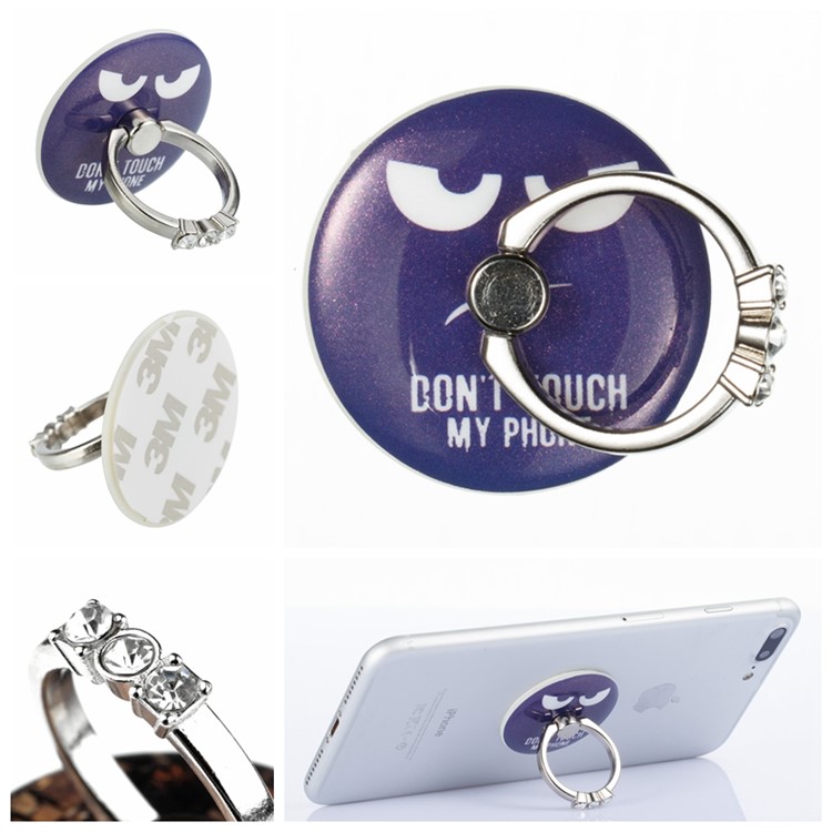 Patterned Universal Smartphone Kickstand Finger Grip Ring Holder with Rhinestone Decor for iPhone 8, Samsung Note 8 - Warn-1