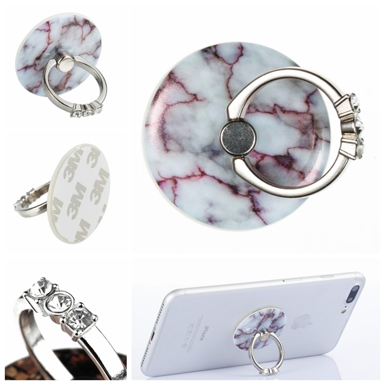 Patterned Universal Kickstand Rhinestone Finger Grip Ring Holder for Smartphones - Marble Pattern-1