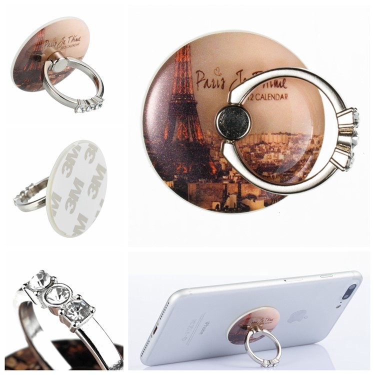 Patterned Universal Smartphone Kickstand Rhinestone Finger Grip Ring Holder for iPhone X, Samsung Note 8 - Eiffel Tower-1