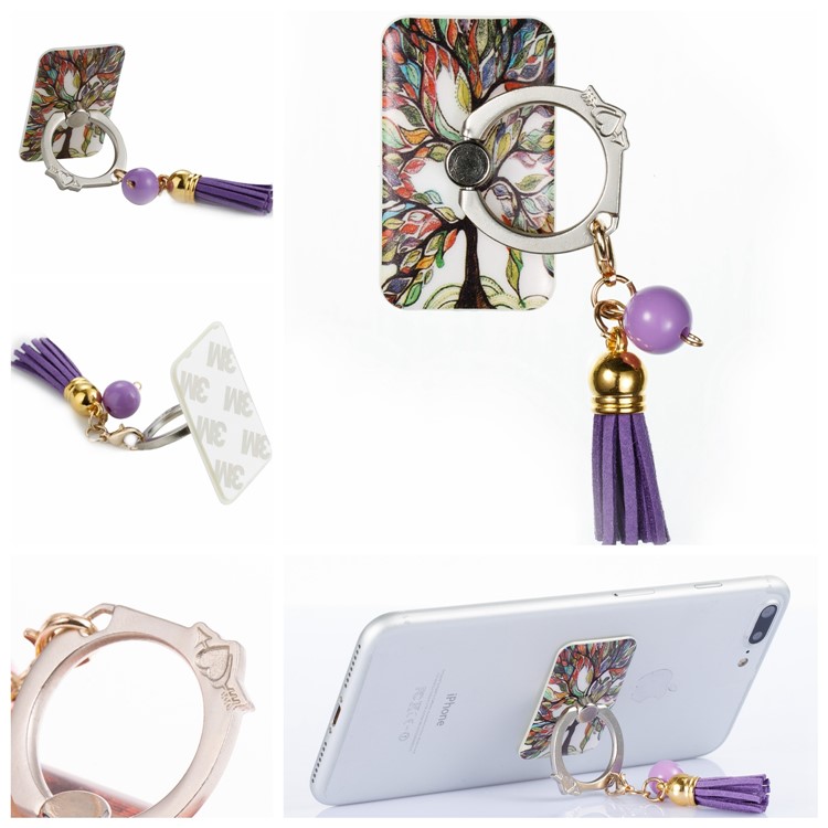 360 Degree Rotary Tassel Ring Grip Holder Phone Desktop Mount for iPhone Samsung Huawei - Colorized Tree-1