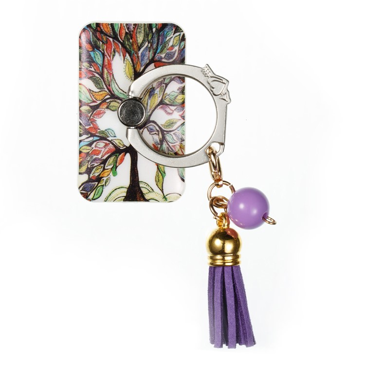 360 Degree Rotary Tassel Ring Grip Holder Phone Desktop Mount for iPhone Samsung Huawei - Colorized Tree-2