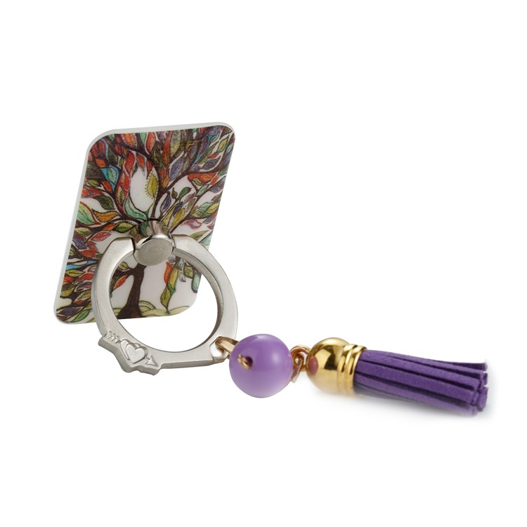 360 Degree Rotary Tassel Ring Grip Holder Phone Desktop Mount for iPhone Samsung Huawei - Colorized Tree-3