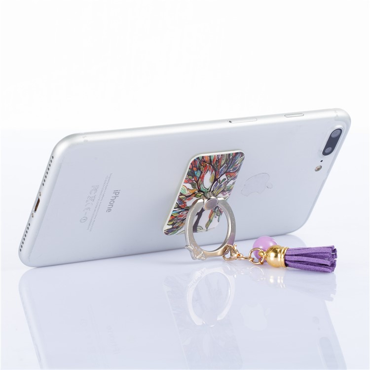 360 Degree Rotary Tassel Ring Grip Holder Phone Desktop Mount for iPhone Samsung Huawei - Colorized Tree-4