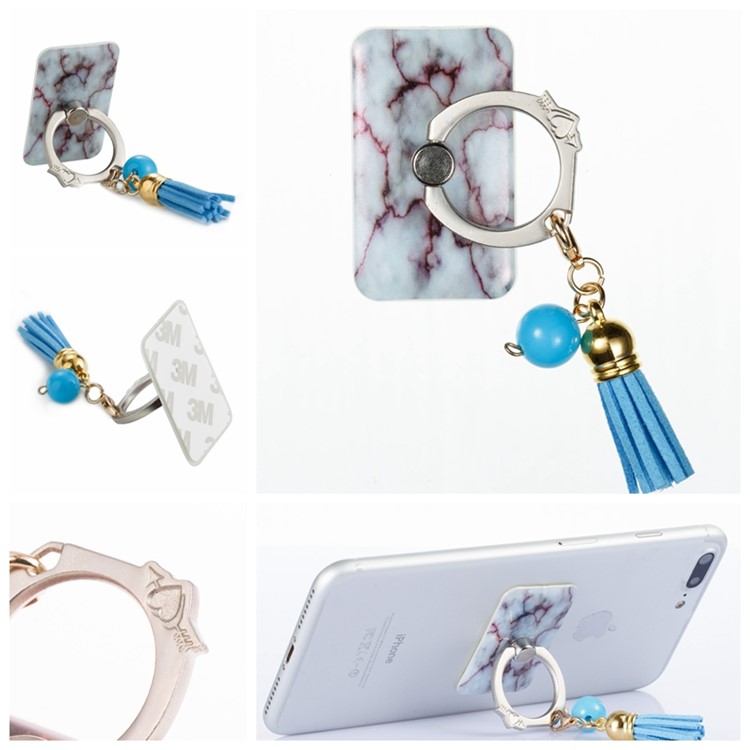 Universal Tassel Ring Grip Holder Mobile Phone Stand for iPhone Samsung Huawei - Marble Pattern-1