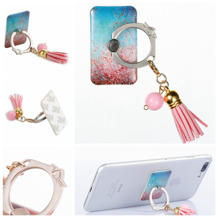 Universal Tassel Ring Grip Holder Smartphone Stent for iPhone Samsung Huawei - Blooming Flowers-1
