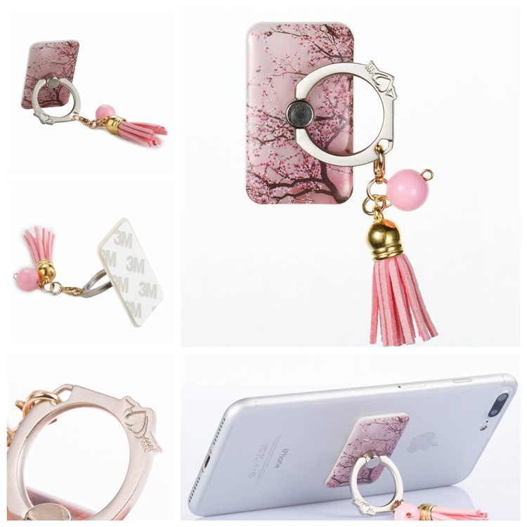 Universal 360 Degree Rotary Tassel Ring Phone Holder Stand for iPhone Samsung Huawei - Plum Blossom-1