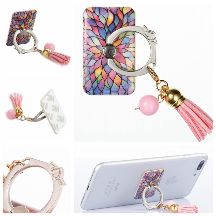 Tassel Ring Grip Holder Universal Phone Desktop Mount for iPhone Samsung Huawei - Colorful Pattern-1