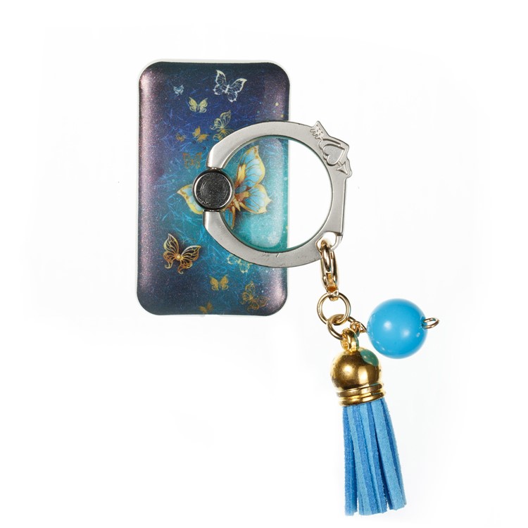 Tassel Ring Grip Holder Rotary Smartphone Desktop Stand for iPhone Samsung Huawei - Blue Butterflies-2