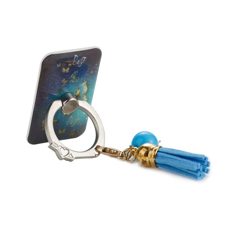 Tassel Ring Grip Holder Rotary Smartphone Desktop Stand for iPhone Samsung Huawei - Blue Butterflies-3