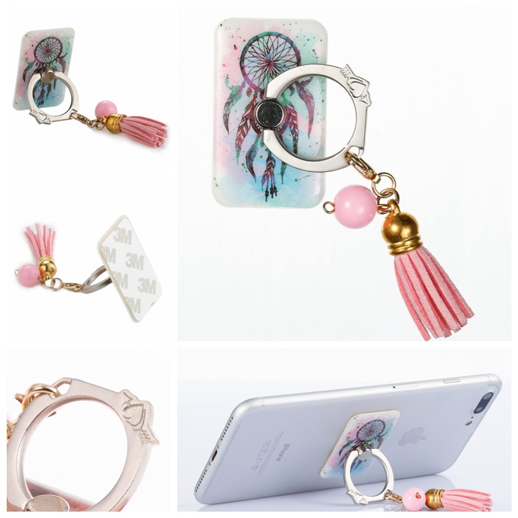 Universal Tassel Ring Smartphone Holder Bracket Stand for iPhone Samsung Huawei - Colorful Dream Catcher-1