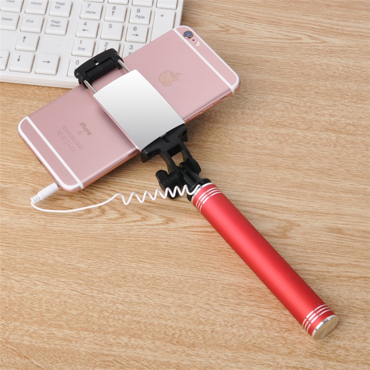 THANOS H520 Lite Fancy Mini Universal Extendable Metal Mirror Wire Control Metal Selfie Stick for iPhone 6s Plus - Red-1