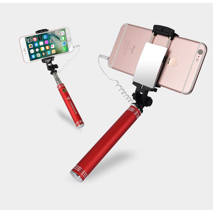THANOS H520 Lite Fancy Mini Universal Extendable Metal Mirror Wire Control Metal Selfie Stick for iPhone 6s Plus - Red-2