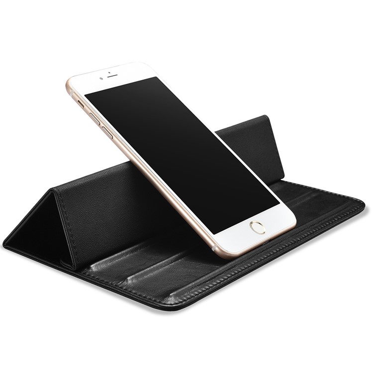 ICARER Genuine Leather Laptop Stand + Mouse Pad 2-in-1 Design for iPhone iPad MacBook etc. - Black-1